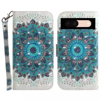 Чехол-кошелек для Google Pixel 8a из ПУ кожи с печатным рисунком, откидная крышка для телефона Peacock Wreath