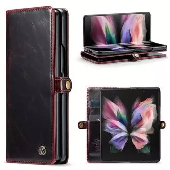 Чехол-кошелек для Samsung Galaxy Z Fold 3 5g, роскошный кожаный флип-чехол с отделениями для карт, чехол для телефона Samsung Z Fold 4, чехол-капа For Galaxy Z Fold 3 чёрный