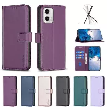 Чехол-кошелек для телефона из искусственной кожи с однотонным узором и отделениями для карт для Motorola Moto G85, Edge 50 Fusion, Edge 50 Pro, G04, G24, G34, Edge 40 Neo, G84, G54, G14... Motorola Moto E13 чёрный