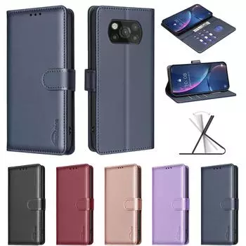 Чехол-кошелек для телефона из искусственной кожи с блокировкой RFID и узором личи со слотами для карт для Xiaomi Redmi 10, POCO X3 NFC, POCO C31, 13C, Note 10, Note 11, Note 12, Note 13... Redmi Note 9S чёрный