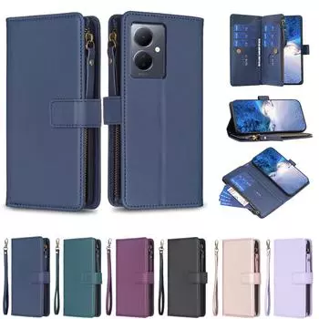 Чехол-кошелек для телефона из искусственной кожи с однотонным узором и отделениями для карт на молнии для vivo Y78,Y36,Y27 4G,Y35 4G,Y22s,Y21,Y21s,Y33s 4G,Y15,Y12,Y17,Y20... vivo Y20 чёрный