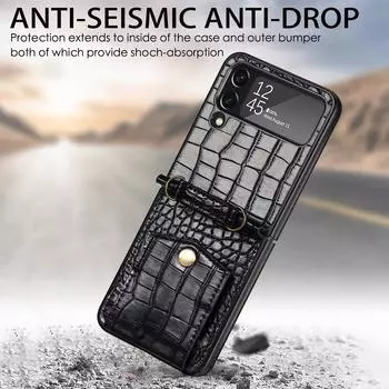 Чехол-кошелек для телефона из крокодиловой кожи для Samsung Galaxy Z Flip4 5g Flip 4 Zflip4, нескользящий слот для карт, полная защита for Samsung Z Flip 4 чёрный
