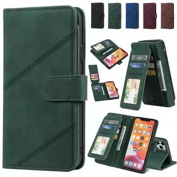Чехол-кошелек для телефона с несколькими слотами для карт для Samsung Galaxy Note 8 9 10 20 Plus Ultra A6 A7 A8 J6 J8, кожаный флип-чехол для книги For Note 20 зелёный