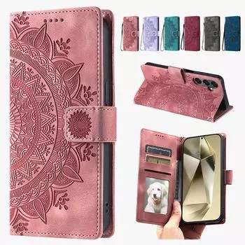 Чехол-кошелек для телефона с тиснением Tribal для Samsung Galaxy S25 S24 S23 S22 Ultra A56 A55 A54 A53 A36 A35 A34 A33 A32 A25 A13 A14 с фоторамкой и подставкой Samsung A6 (2018) вино красного