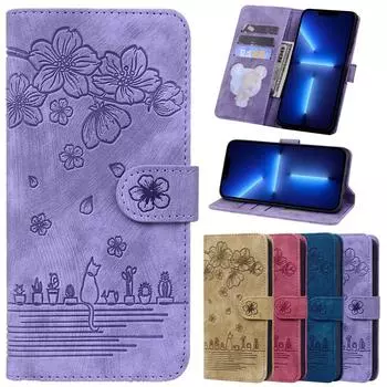 Чехол-кошелек для телефона X Xr Xs для Iphone 13 Mini 12 11 Pro Max Iphon 7 8 6 Plus, чехлы с милым котом и цветком, магнитная откидная задняя крышка, сумка iPhone XS Max красный