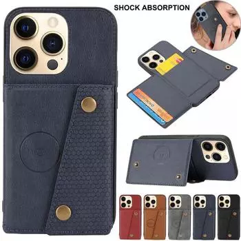 Чехол-кошелек из искусственной кожи с магнитным держателем для карт для iPhone 15 14 Plus 13 12 11 Pro Max XSMax для Samsung S24 S23 S22 S21 Ultra Plus S23FE A05 A14 A54 iPhone 6/6S чёрный