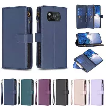 Чехол-кошелек из искусственной кожи с однотонным узором и отделениями для карт на молнии для Xiaomi Redmi 10, POCO X3, M6, C31, 13C, K70, A1, Note 11, Note 12, Note 13.. Redmi Note 9S чёрный