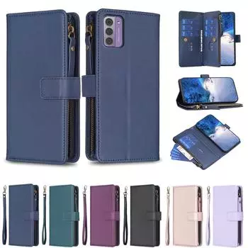 Чехол-кошелек из искусственной кожи с однотонным узором и отделениями для карточек на молнии для Nokia C02,G42,G310,C12,C22,C32,G22,G11,G21 Nokia G21 чёрный