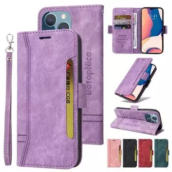 Чехол-кошелек из искусственной кожи с защитой от отпечатков пальцев и отделениями для карт для iPhone Samsung Xiaomi Huawei MOTOROLA VIVO с подставкой и откидной крышкой со шнурком Realme 8i чёрный