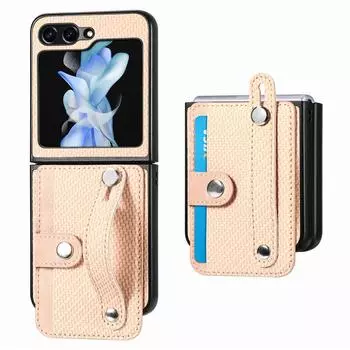 Чехол-кошелек из углеродного волокна, слот для карт, браслет, чехол для телефона Samsung Galaxy Z Flip 5 5G, защитный чехол для камеры, противоударный чехол, чехол For Z Flip 5