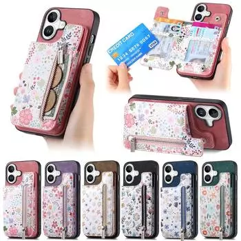 Чехол-кошелек на молнии с блокировкой RFID, слотом для карт и подставкой для iPhone, Samsung, Xiaomi, Google, магнитное автомобильное крепление, стильный чехол для телефона с цветочным принтом Xiaomi 15 Pro чёрный