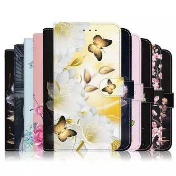 Чехол-кошелек с держателем для карт, чехол из искусственной кожи с цветочным принтом, противоударный чехол с ремешком на запястье для iPhone 15 14 13 12 11 Pro Max XR XS Max 7 8 Plus iPhone 15 Pro Max