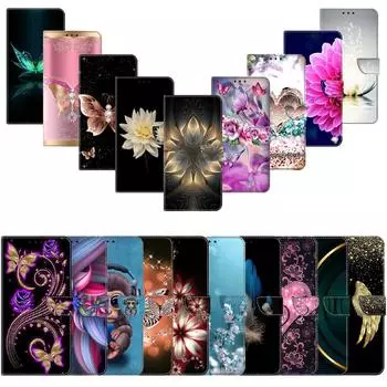 Чехол-кошелек с держателем для карт, чехол из искусственной кожи с цветочным принтом, подставка, ремешок на запястье, противоударный чехол для Redmi 3C 9A 9C 9T 10C 8A 6A/Redmi Note6 Note11 Note12 Xiaomi 14 Pro