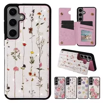 Чехол-кошелек с золотым цветочным узором, двойной пряжкой и отделениями для карт для Samsung S25 S24 Ultra S24 S25 Ultra S23 S22, защитный чехол-книжка из искусственной кожи с защитой от кражи Samsung S21 Ultra белый