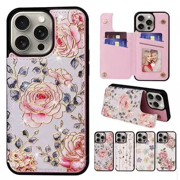 Чехол-кошелек с двойной пряжкой и слотами для карт с позолоченным цветочным узором для iPhone 15 14 13 12 11 Pro Max XR 7 8 SE RFID Противоугонная откидная крышка из искусственной кожи iPhone 15 Pro Max белый