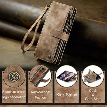 Чехол-кошелек с функцией слота для карт и подставкой для Samsung Galaxy Z Fold4 Fold 4 Fold3 Fold 3 5g, полная защита, чехол для мобильного телефона for Samsung Z Fold 4 чёрный