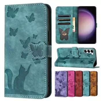 Чехол-кошелек с милым мультяшным котом и бабочкой для Samsung Xiaomi iPhone OPPO, слоты для карт, магнитная откидная крышка из искусственной кожи с подставкой OPPO A94 5G/Reno 5Z 5G синий