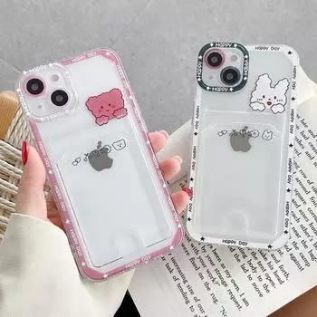 Чехол-кошелек с мультяшным кроликом и медведем для Iphone 14 13 Pro Max 11 12 Xr Xs X 8 7 Plus Se2, мягкий чехол для телефона с карманом для фотокарточек For iPhone SE 2020