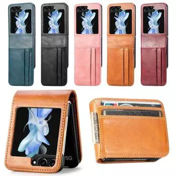 Чехол-кошелек с несколькими отделениями для карт для Samsung Galaxy Z Flip 6 5 4 3 5G Flip Leather Protection Phone Bag Cover Z Flip6 Flip5 Flip4 Flip3 for Galaxy Z Flip 6 чёрный