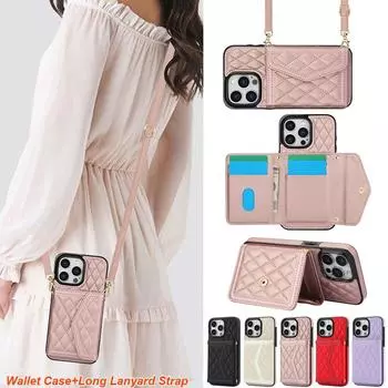 Чехол-кошелек с откидной крышкой и ремешком через плечо для iPhone 16 15 14 13 12 11 Pro Max Plus XS MAX XR Samsung S24 S23 S22 S21 Ultra Plus FE A15 A14 A54 A53 iPhone 7/8/SE 2020 белый