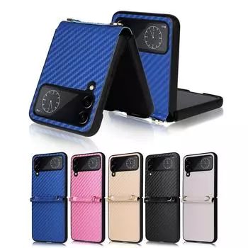 Чехол-кошелек с ремешком для телефона с защитой от царапин для Samsung Galaxy Z Flip 4 5g Flip4 Flip3 Flip 3 Zflip4 Складной чехол из углеродного волокна for Samsung Z Flip 4 чёрный