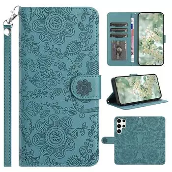 Чехол-кошелек с тиснеными цветами для Samsung Galaxy S24 S23 S22 S21 A55 A35 A15 A54 A34 A14 A33 A53 A13 A12 Чехол-книжка с браслетом iPhone 7 Plus/8 Plus жёлтый