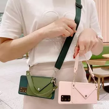 Чехол-кошелек со шнурком для карточек для Samsung S24 Ultra S23 FE S22 S21 A15 A25 A35 A55 A14 A24 A34 A54 A23 A13 A33 A53 A52/Redmi 13C 12C 12 Note 13 12 Pro Samsung S24 темно-зеленого