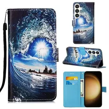 Чехол-кошелёк из искусственной кожи «Солнце в волнах» с фоторамкой для iPhone Samsung Huawei Honor Xiaomi Redmi Oppo vivo Google TCL Infinix... Tecno Camon 30