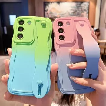 Чехол-кронштейн с градиентным браслетом для Samsung Galaxy S24 S23 Ultra S22 Plus S21 S20 FE A55 A35 A15 A05 A54 A34 A53 A52 A14, чехол-подставка для ремешка на запястье For Samsung S20 Plus розовый/ярко-розовый