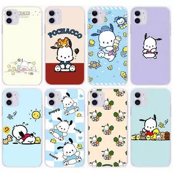Чехол KT73 Pochacco для Samsung A04 A14 A23 A34 A54 M23 M33 M52 M53 Realme 10 9 C30S C35 C55 VIVO Y02S Y21 Y33S Y51 X80 Pro Прозрачный чехол Infinix Note 30 Pro коричневато-жёлтый