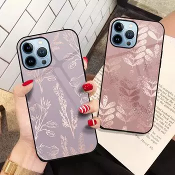 Чехол Leaf Coque Capa для Iphone 14 13 11 12 Pro Max Mini Xs Xr X 7 8 6s Plus Se 2022, защитная задняя крышка из закаленного стекла For iphone SE 2022