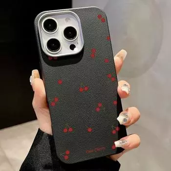 Чехол Little Cherry Print Slim для Magsafe для iPhone 16 Pro Max 15 14 Pro 13 12 11 TPU матовая кожа текстура противоударный мягкий магнитный чехол для телефона iPhone 16 чёрный