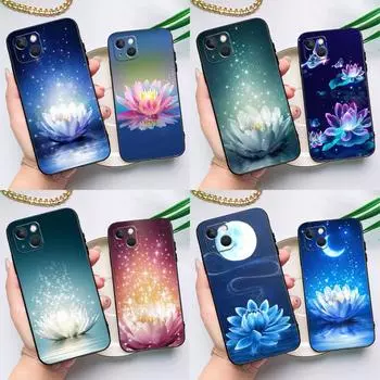 Чехол Lotus Blue White Flowers для iPhone 15 14 13 12 11 Pro Max XS X XR SE 2020 2022 7 8 Plus 12 13 Mini Cover Shell iPhone 7 8