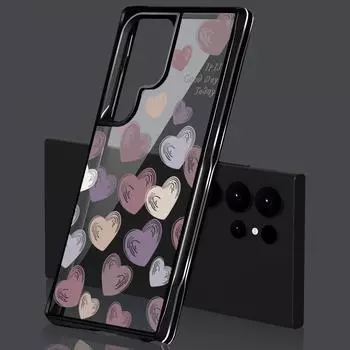 Чехол Love Hearts Relief Fresh Flowers Pattern для Samsung S24 S23 Ultra Plus A55 A54 A35 A34 A25 A15 5g Soft Edges Clear Acrylic Hard Cover Samsung S24