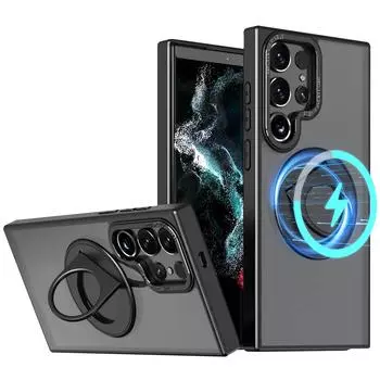 Чехол Magsafe для Samsung Galaxy S24 S23 S22 Ultra Plus S23 FE S24+ S23+ S22+ Автомобильный магнитный держатель для кольца силиконовый жесткий чехол для телефона Samsung S24 темно-зеленого