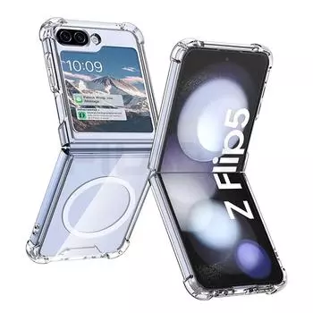 Чехол Magsafe для Samsung Galaxy Z Flip 5 4 3, прозрачный мягкий силиконовый магнитный складной противоударный жесткий чехол с беспроводной зарядкой For Galaxy Z Flip 3