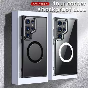 Чехол Magsafe для Samsung S24 Ultra, магнитный чехол с беспроводной зарядкой, полупрозрачный матовый противоударный акриловый чехол-бампер для Samsung S23 Ultra S23 FE S23 чёрный