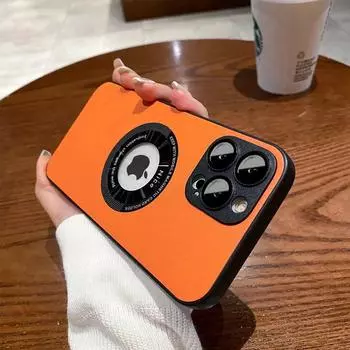 Чехол Magsafe из искусственной кожи с логотипом и отверстием для iPhone 11 12 13 14 15 16 Pro Max Plus, защитное стекло для объектива, мягкая противоударная задняя крышка iPhone 11 чёрный