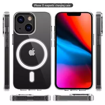 Чехол MagSafe Magnetic Phone Case для Apple 14 с беспроводной зарядкой, прозрачный дизайн, защита от падений для 13/12 8PLUS прозрачный