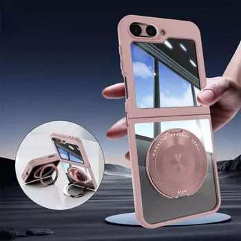 Чехол Magsafe, металлический магнитный держатель-кронштейн, чехлы для Samsung Z Flip6, прозрачный акриловый зеркальный прозрачный чехол For Samsung Z Flip 6 темно-синий