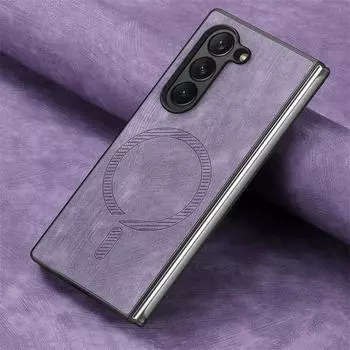 Чехол Magsafe, роскошный кожаный магнитный чехол для Samsung Galaxy Z Fold 6 5G, чехол для телефона Z Fold 6, противоударный Samsung Z Fold 6 чёрный