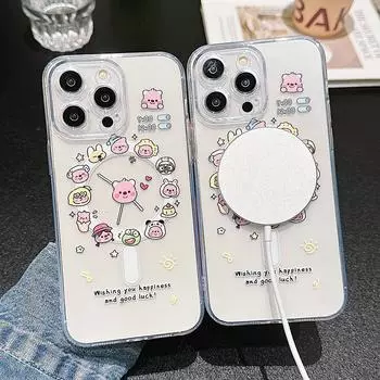 Чехол Magsafe с милым мультяшным рисунком, чехол для телефона с беспроводной зарядкой для iPhone 15 14 Pro 13 Pro Max 12 11, чехлы для iPhone15 iPhone 15 Pro Max