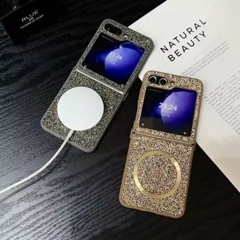 Чехол Magsafe с яркими сверкающими блестками, магнитный защитный чехол для беспроводной зарядки или Samsung Galaxy Z Flip 6 5 4 3 for Galaxy Z Flip 6 фиолетовый