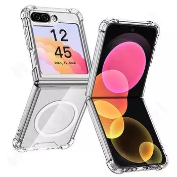 Чехол MagSafe Slim Fit Crystal Clear Hard PC Soft TPU Bumper Skin для Samsung Galaxy Z Flip 6 5 4 3 Противоударный защитный чехол Samsung Z Flip 3 прозрачный