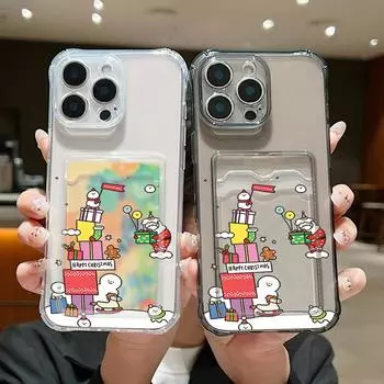Чехол Merry Christmas Gifts Santa Print Clear Card Slot для iPhone 16 Pro Max 15 Pro 14 13 12 11, мягкий силиконовый, тонкий, ударопрочный, прозрачный, с отделением для карт iPhone 16 серый