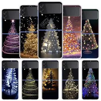 Чехол Merry Christmas Tree Deer для Samsung Galaxy Z Flip 4 5G Прозрачный жесткий чехол для мобильного телефона ZFlip Clear PC Luxury Coque Samsung Z Flip