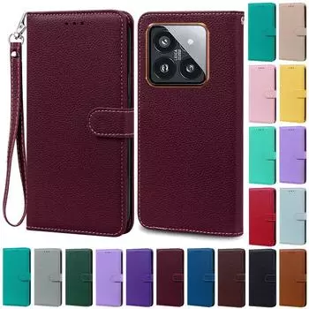 Чехол Mi 14 Mi14 Xiaomi14 Pro для Xiaomi 14, кожаный чехол-кошелек, флип-чехол для Xiaomi 14 Pro, чехол-коробка для Xiaomi Mi 14, чехлы For Xiaomi 14 светло-фиолетовый