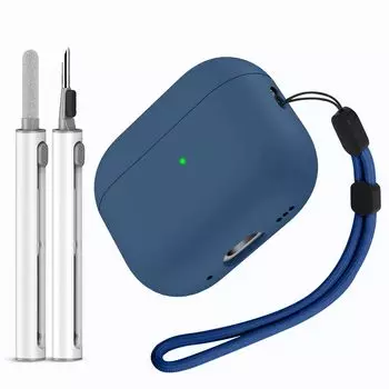 Чехол Miracase AirPods Pro2 Чехол AirPods Pro Чехол magsafe Совместимая ручка-щетка Ea Hottu Pro 2 Чехол Силиконовый удобный сенсорный Полная защита от грязи темно-синий
