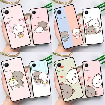 Чехол Mochi Peach Cat для Realme C55 C33 C31 C35 C30 C11 C15 C25s C21Y GT Neo 5 3T 2T 8 9 10 11 Pro Plus Realme C25 C25s