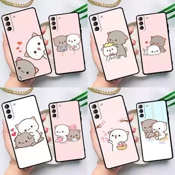 Чехол Mochi Peach Cat для Samsung Galaxy S23 S22 S21 Ultra S20 FE S9 S10 Note 10 Plus Note 20 Ultra с полным покрытием Galaxy S23Ultra